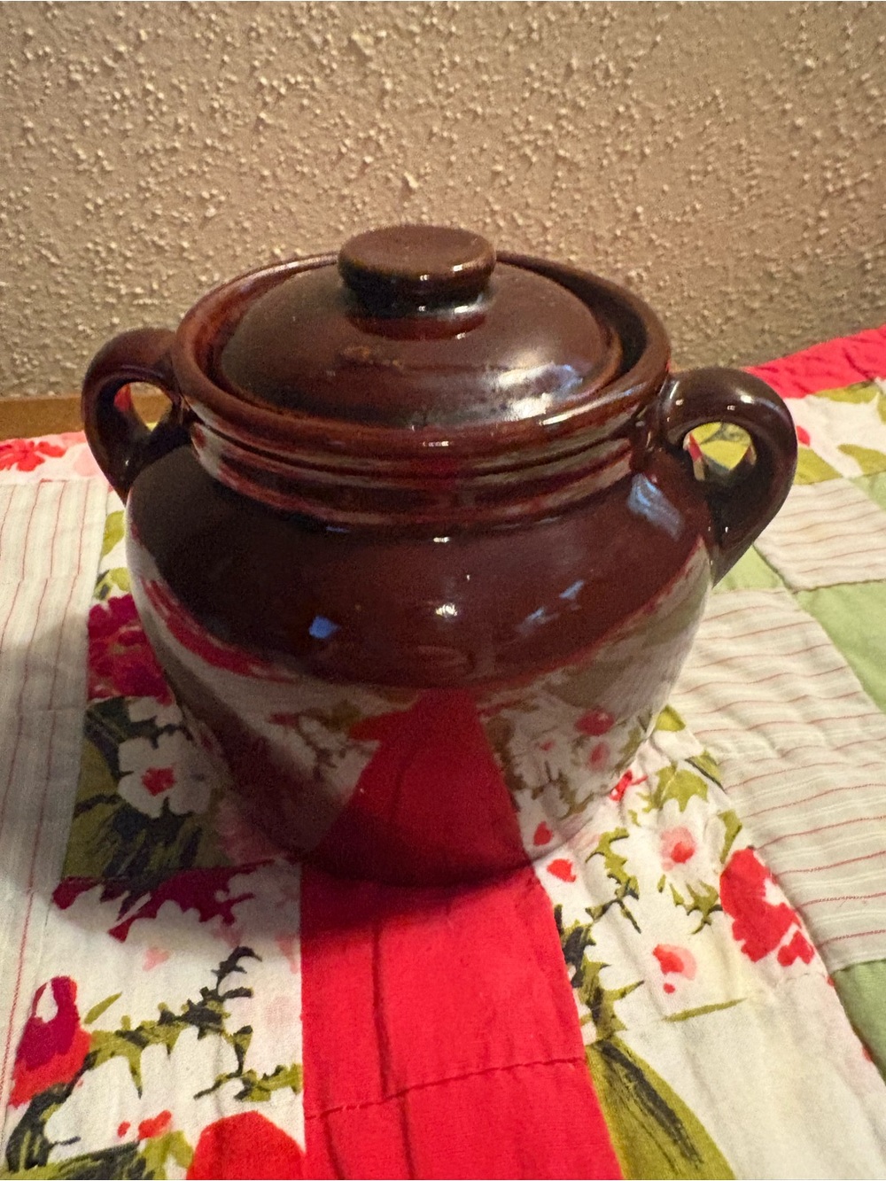 Vintage Double Handled Glazed Ceramic Stoneware Bean Pot